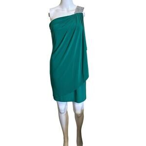 VTG Cache Dress Rhinestone One Shoulder Cocktail Mini Green Women’s Y2K Size 2